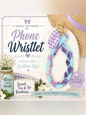 NWT Simply Southern Braided Phone Wristlet Strap Lavender Mint Gold Clip